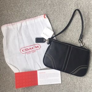 Brand New Coach Black Leather Wristlet
